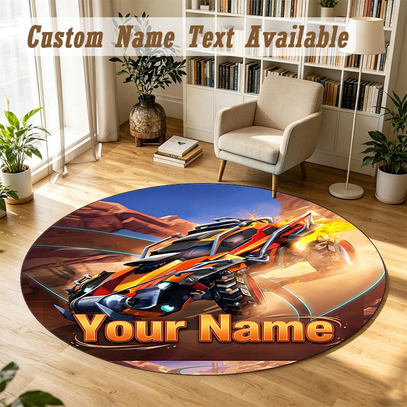 Round Rug Custom NameRocket League Pattern Non Slip Carpet Home Floor Decor