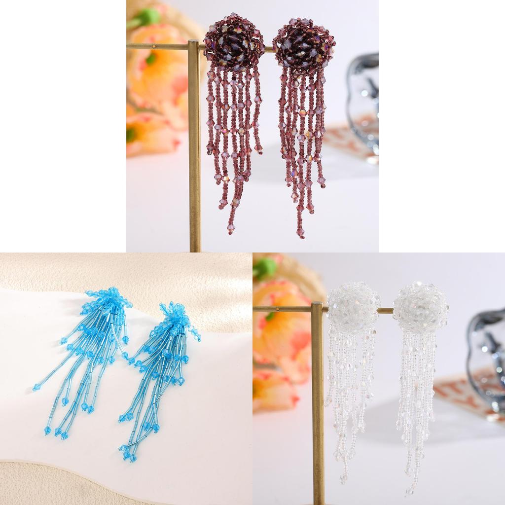 Vintage Style Crystal Tassel Drop Earrings With Geometric Alloy Design For Womens Evening Wear