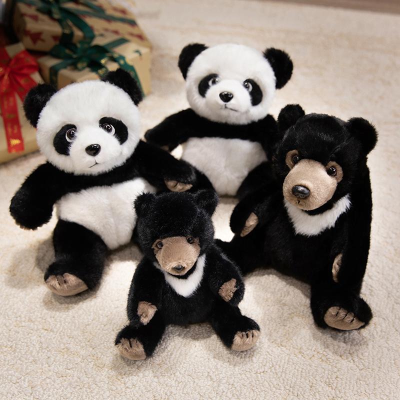 Simulation Panda / Black Bear Plush Toys Lifelike Stuffed Animal Baby Doll Kawaii Room Decoration Creative Birthday Xmas Gifts