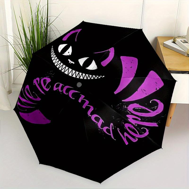 

Cheshire Cat, Wonderland Themed Automatic opening and closing folding umbrella, 8 rib windproof, compact travel design, suitable for all occ