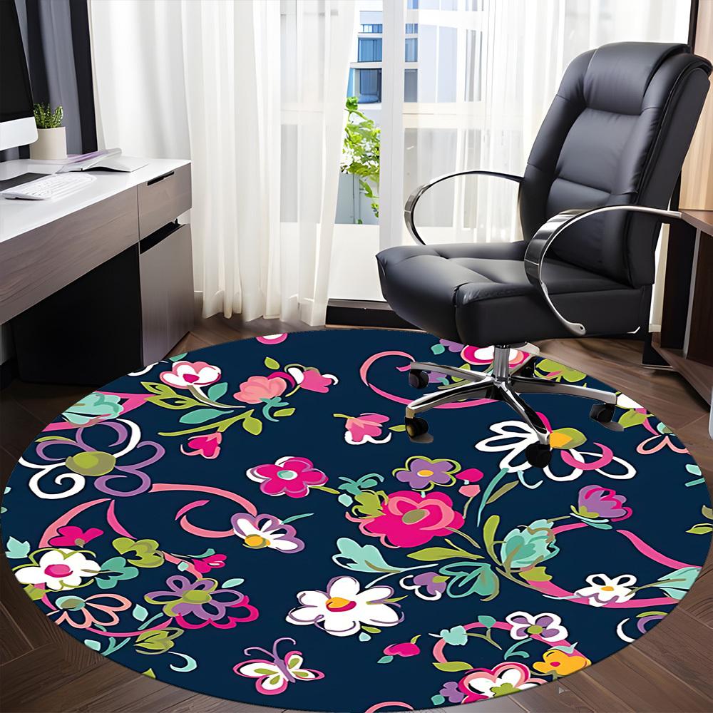 1pc Floral Pattern Office Round Area Rug, Under Office Chairs Bedroom Living Room Home Decor, Room Deco