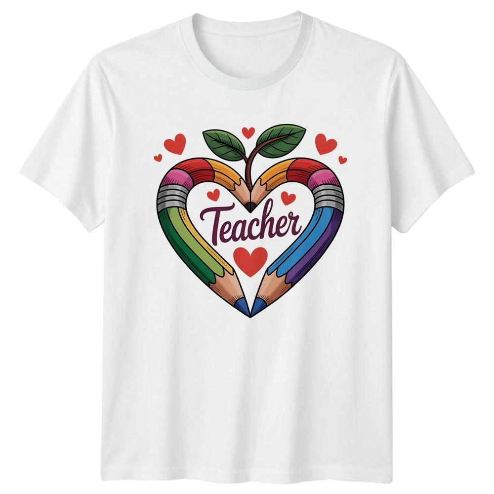 Teacher Rainbow Pencil Heart Design TShirt Educator Staff Teaching