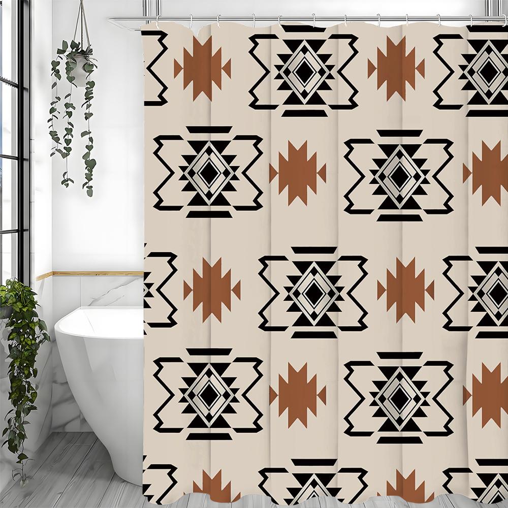 Southwest Geometric Tribal Ethnic Bohemian Vintage Shower Curtain, Bathroom Decorative Shower Curtain, Waterproof Shower Curtain