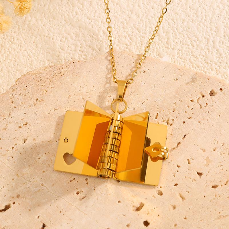 Engraved Titanium Steel Necklace - Fade-Resistant, Emotional Book Pendant, Women's Clavicle Chain Jewelry 