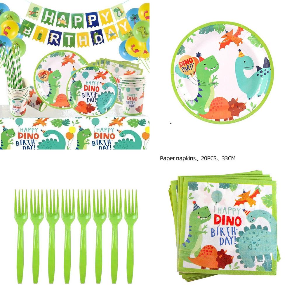 Forniture per Feste di Compleanno di Dinosauri Cartoni Animati Divertenti e Vivaci Stoviglie Piatti Tazze