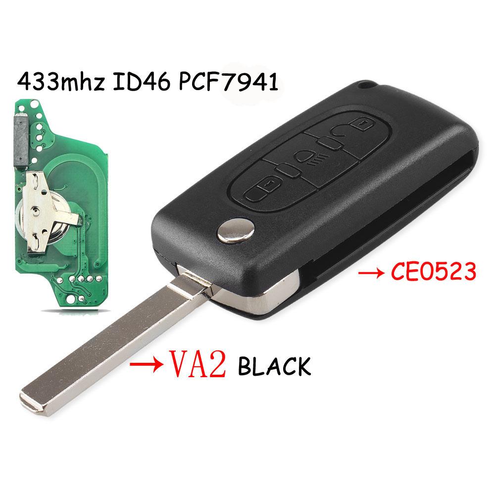 KEYYOU ASK For Citroen C2 C3 C4 C5 C6 C8 433Mhz 3 Buttons Light Flip Remote Key Fob Control ID46 VA2 HU83 Blade CE0523 CE0536