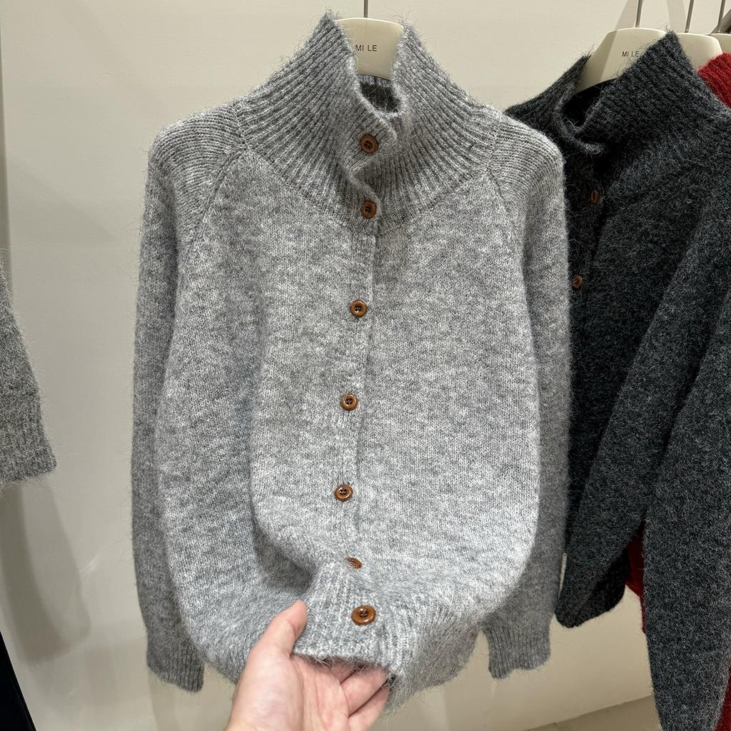 DIMANAF 2025 Buttons Turtleneck Sweaters Solid Cardigan Autumn Women Knitting Loose