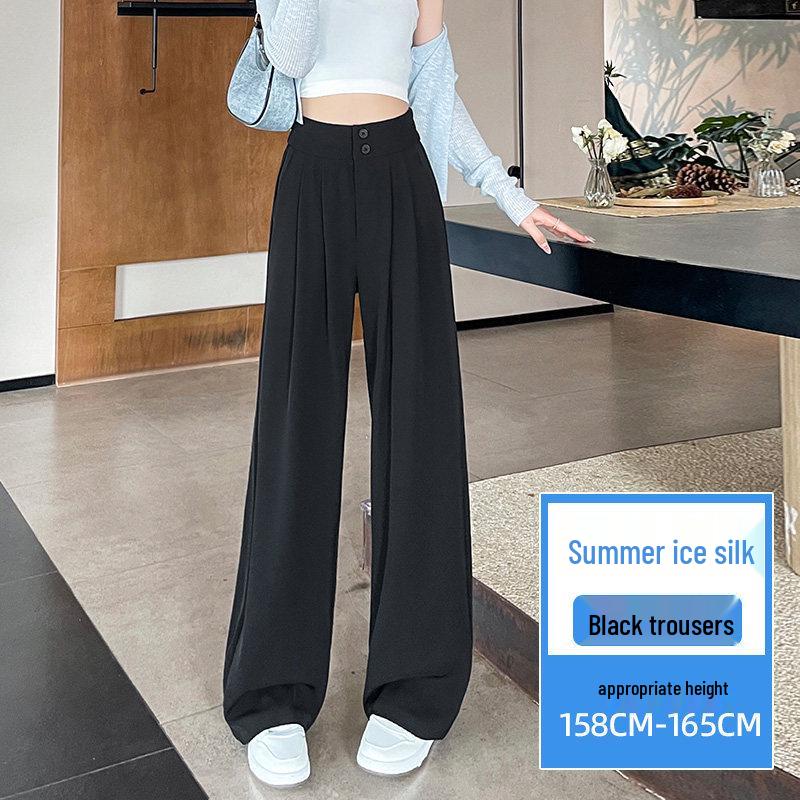 

Drapey High-Waisted Wide-Leg Women s Summer Pants - Elastic Waist, Double Button, Ice Silk 5XL