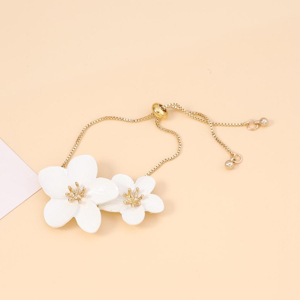 Adjustable Metal Flower Bracelets For Women Fuchsia Color Enamel Summer Style Fashion Jewelry Holiday Accessories Gifts