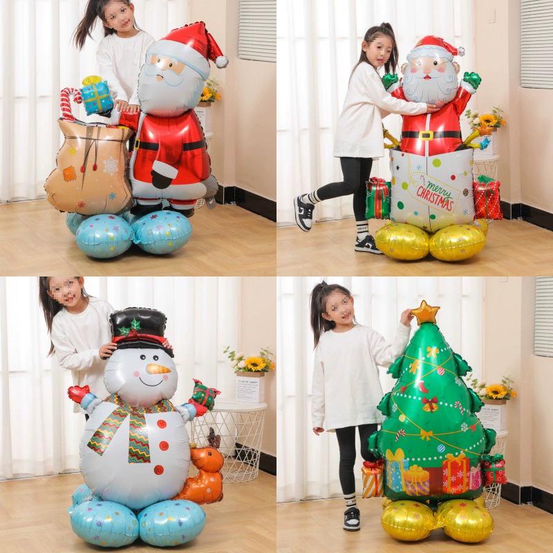 Large Base Christmas Tree Decoration with Santa, Reindeer, and Snowman Balloons for Kindergarten