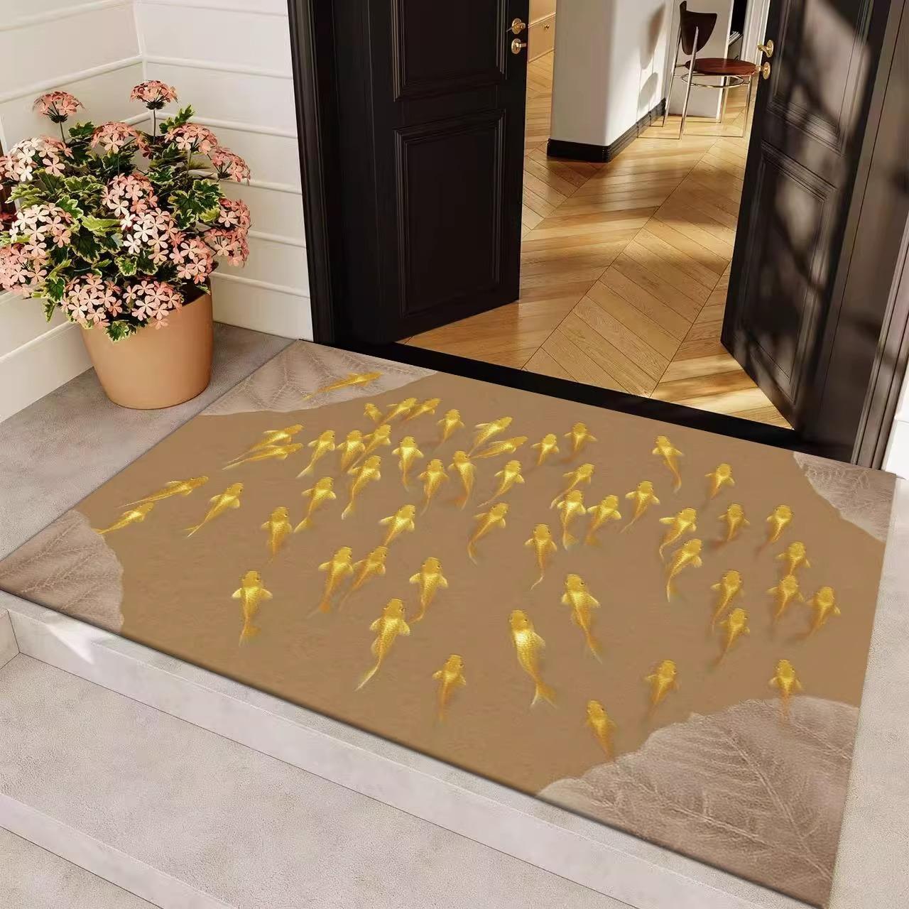 

Blue Silver Fish Pattern Entrance Mat Red Foot Mat Purple Thick Carpet Entrance Rugs Kitchen Front Door Nonslip Area Foot Mats 40X60CM