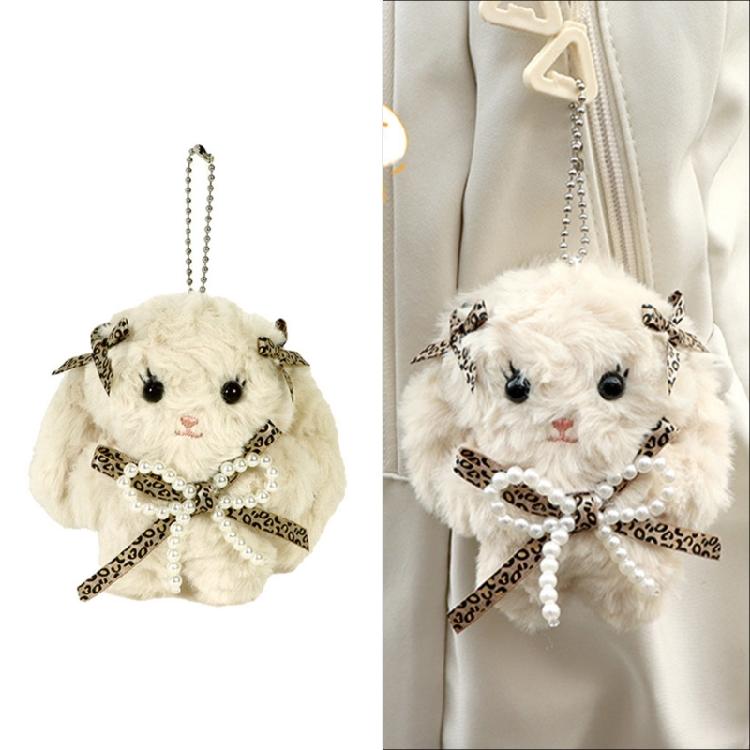 Kaninchen Schlüsselanhänger mit langen Ohren und Schleife Plüschtier Schlüsselanhänger Stilvoller Taschenanhänger für Studenten Geschenk für Mädchen und Teenager