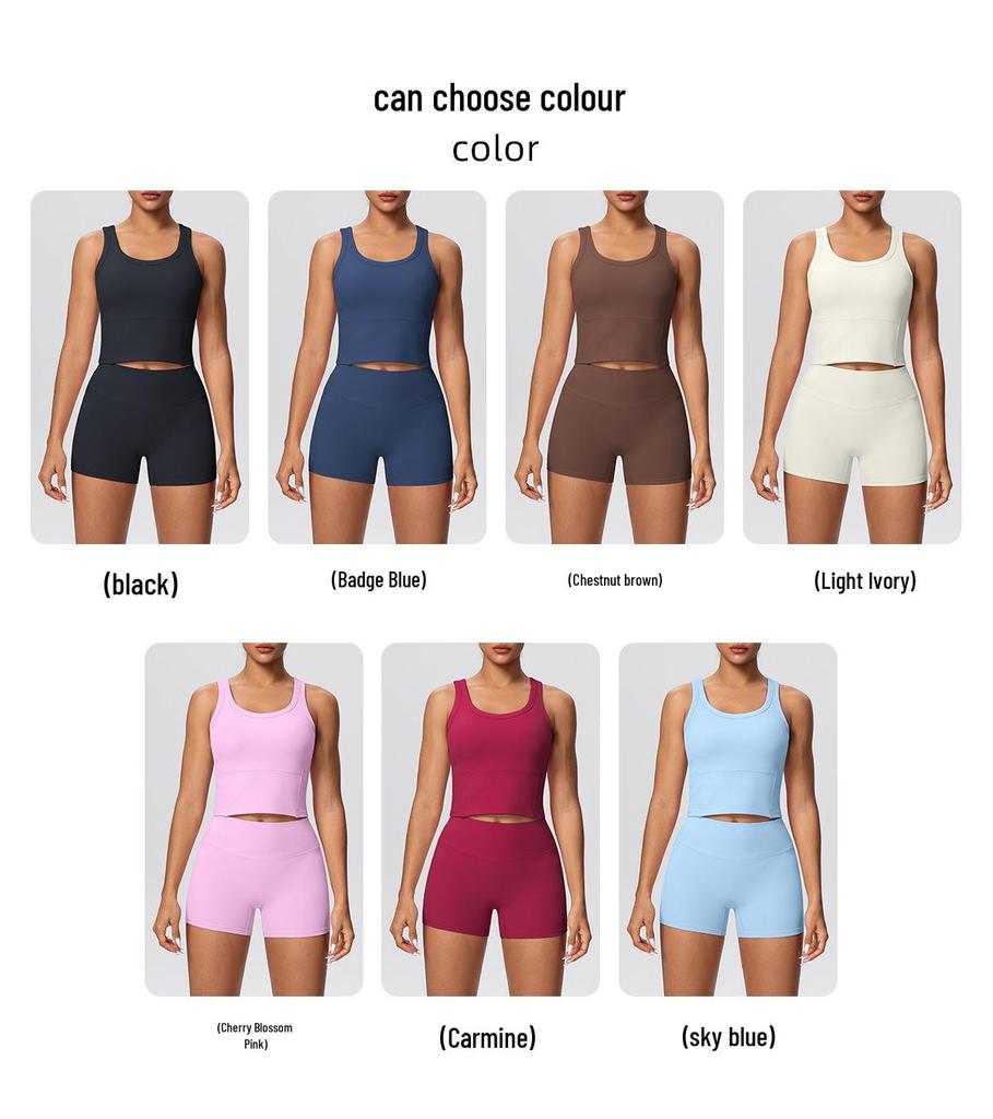 Cross-border Solid Color Reversible Yoga Vest & Shorts Fitness Set