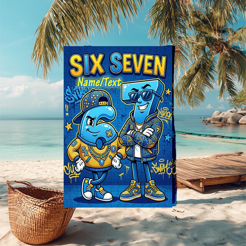 1PC Custom Name "Six Seven Urban Characters" Beach Towel Highly Absorbent And Sand-Resistant Towel for Swimming, Pool, Yoga, And Travel Lightweight