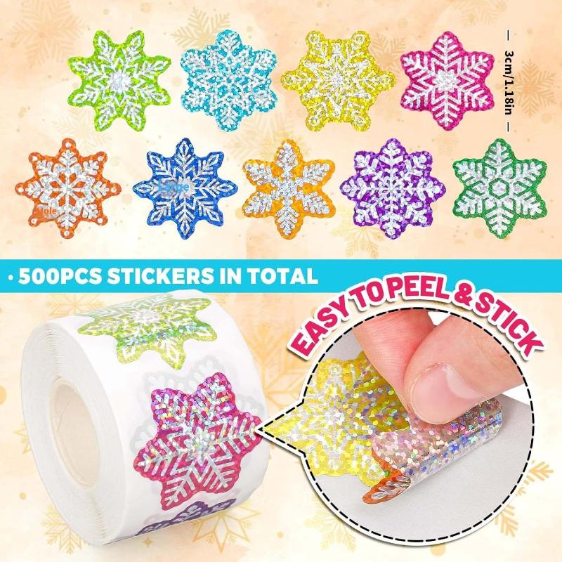 500Pcs Party Christmas Gift Wrapping Label Children Scrapbook Stationery Decals Laser Christmas Snow Stickers