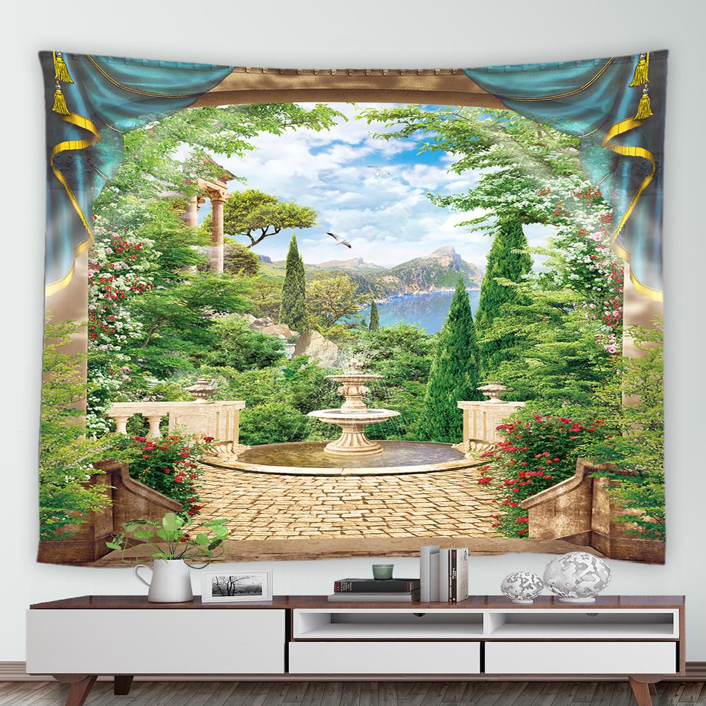 Tropischer Ozean Hawaii Landschaft Tapisserie Palmen Natur Landschaft Garten Poster Outdoor Hintergrund Wandbehang Dekoration