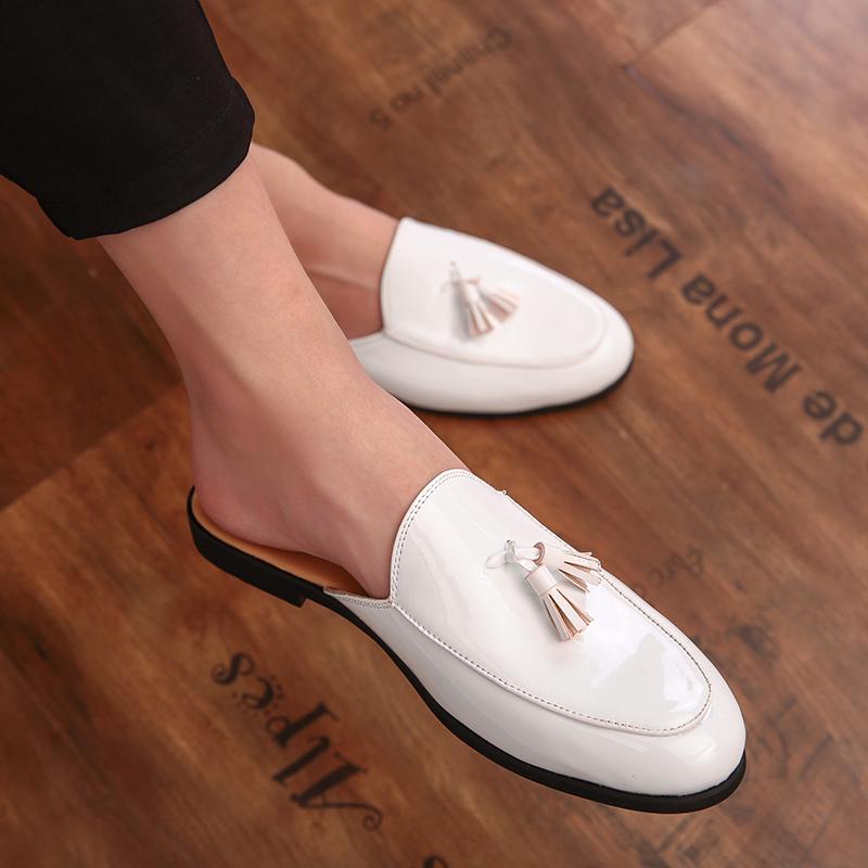 Fashion 2025 New Breathable Dress Shoes Slides Breathable Mules for Man Leather Slippers Loafer New Fashion Men Half Loafers Male Flats