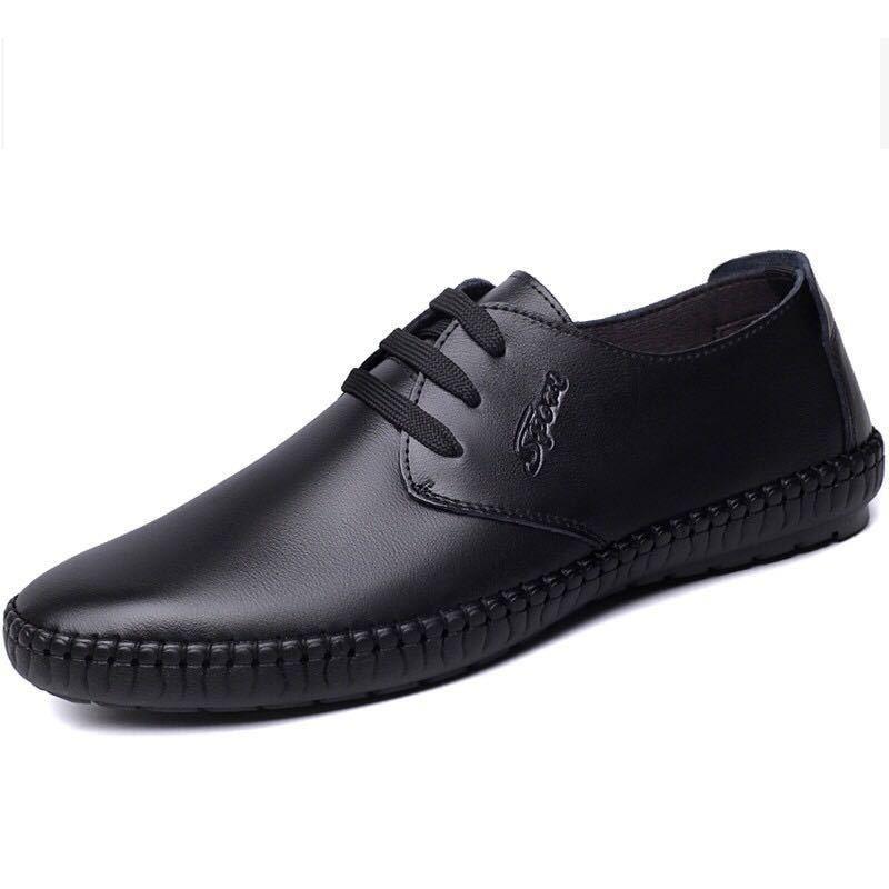 Front lace-up lazy shoes Spring men's British leather shoes Casual shoes Doudou shoes Soft sole soft surface men's shoes