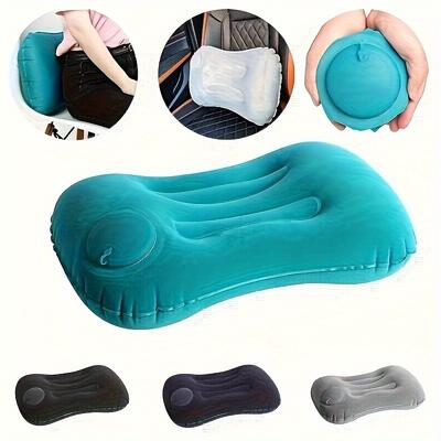 1pc Portable Folding Inflatable Pillow for Outdoor Camping, Travel, Car - Multi-use As Throw, Nap, Backrest, or Waist Support.