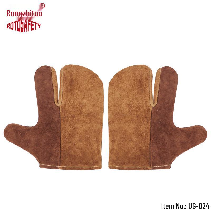 Rongzhitou Heat-Resistant Cowhide Welding Gloves - Thick, Wear-Resistant, Anti-Scald Industrial Protective Gear