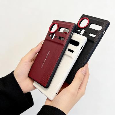 Red Camera Frame with  Textured Case For ZTE Nubia Z80 Ultra Zte Z70S Ultra Z70 Ultra Ultimate Design Shockproof Cover