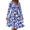 Women's Fashion Casual V-Neck Long Sleeve Waist Floral Print Midi Dress
