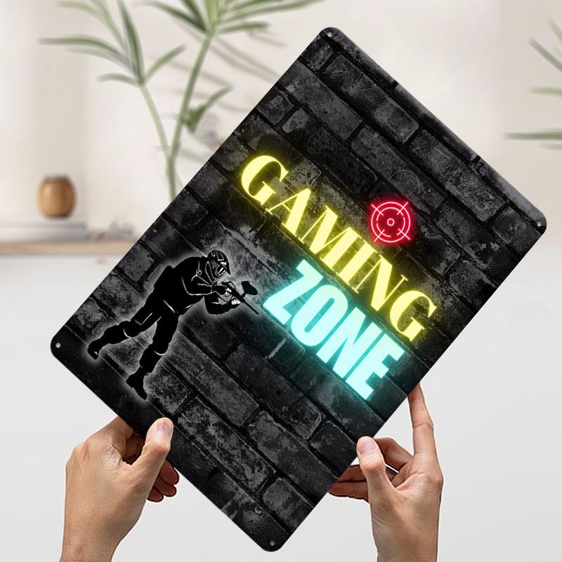 

Gaming Zone Neon Metal Poster Customized Wall Art Retro Vintage Tinplate Signs for Garage Decoration Room Man Cave Wand Deko 7.9x11.8In(20x30cm)