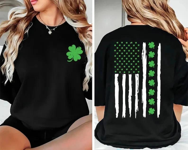 St Patrick’s Day USA Shamrock Flag T-Shirt Irish American Patriotic T- Shirt XXXXL