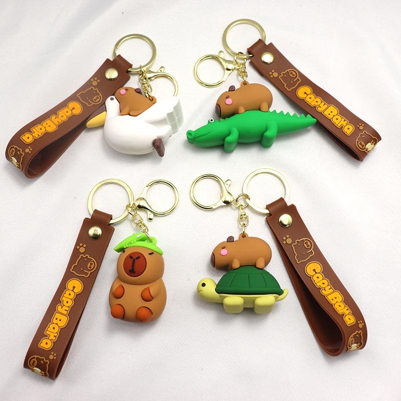 1PC Cartoon Capybara Plush Keychain Kawaii Backpack PVC Pendant Decoration Keyring Accessories Anime Lover Gifts