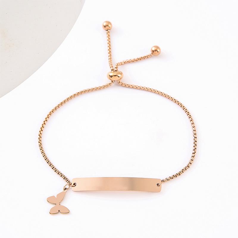 Adjustable Stainless Steel Bracelet with Laser Engraved Butterfly and Curved Plate