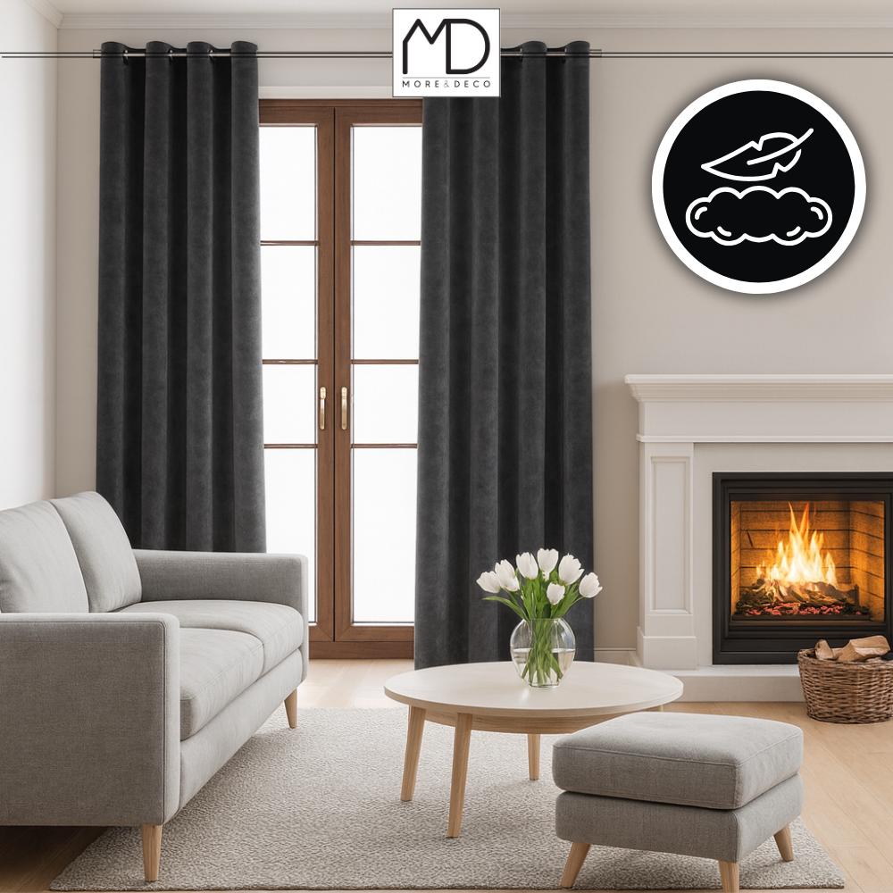 Thick Gray Velvet Curtain With Eyelets And Rings, Ready-Made, Blackout Velvet