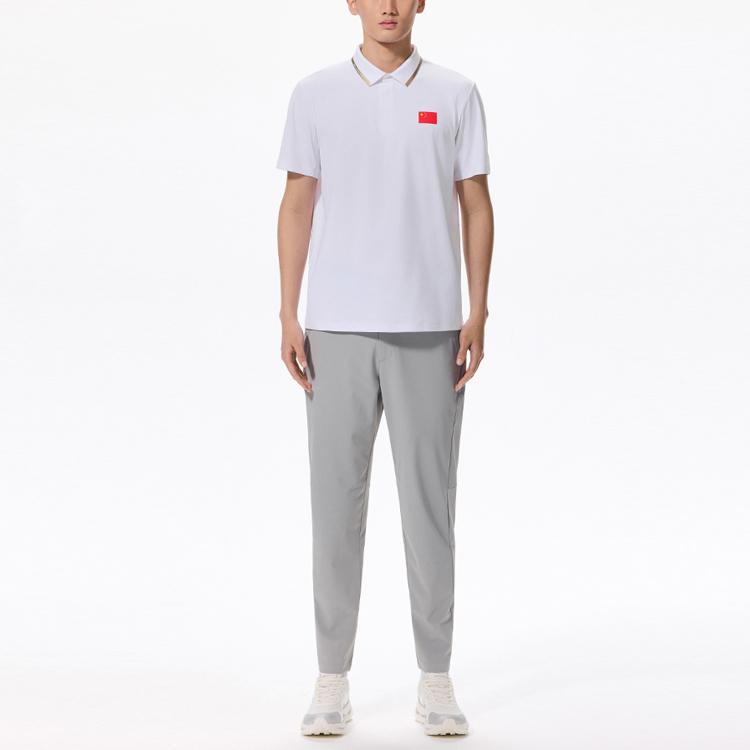 Anta Champion Series Solid Color Letter Polo Shirt Men Polo Shirts Sand-White 152320118-1