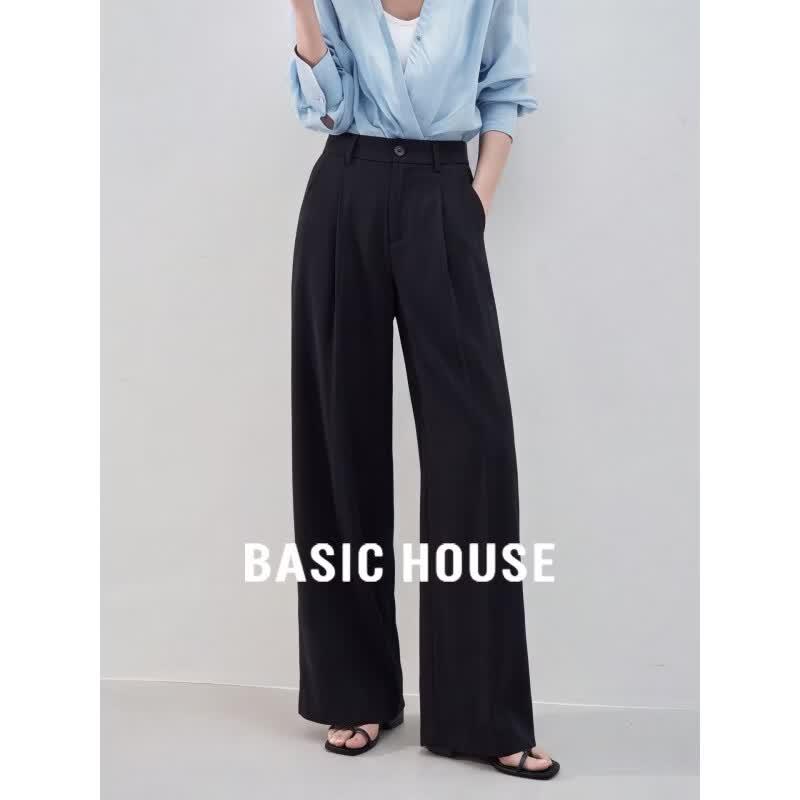 Basic House Women s High-Waist Wide-Leg Suit Pants M чёрный