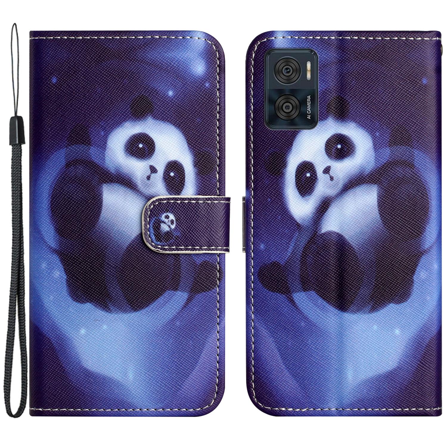

For Motorola Moto E14 4G/G04 4G/G04s 4G/G24 4G Case Leather Phone Cover Cross Texture Pattern Printing Panda