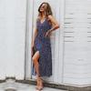 Vacation Women Dress S-XXXL Long Sleeveless V-neck Bandage Style High Waist Button Print Summer