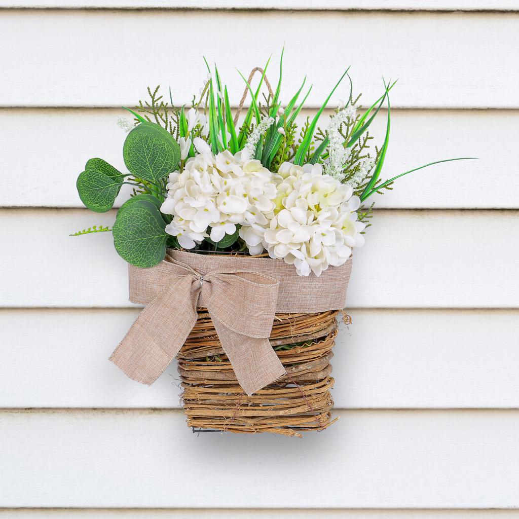 Spring And Summer White Hydrangea Flower Basket Door Hanging Cream Hydrangea Simulation Flower Window Hanging Home Decoration