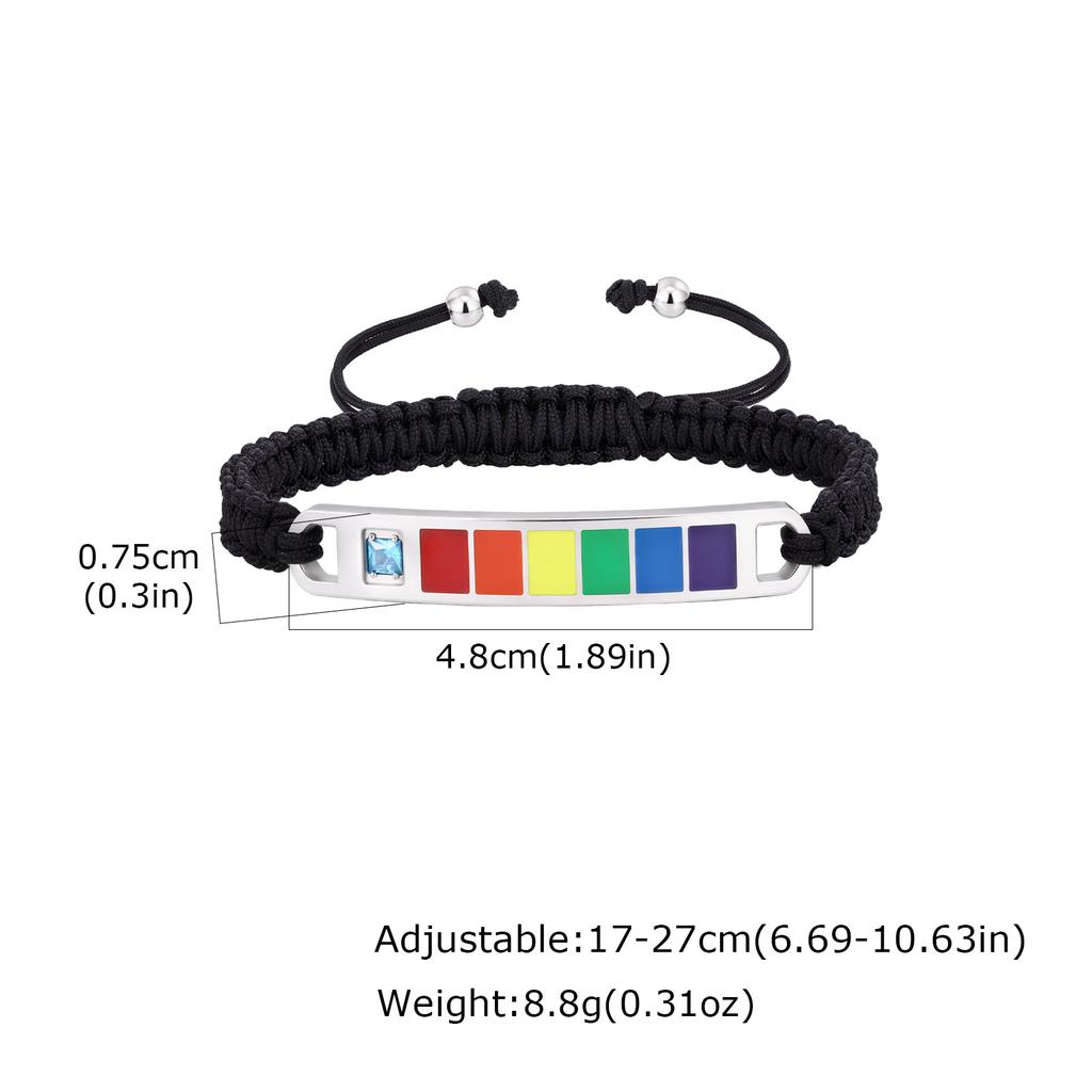 Rainbow Pride Bracelets for Gay Lesbian,Waterproof Rainbow Flag Stainless Steel Long Bar Leather Wristband,LGBTQ Pride Month