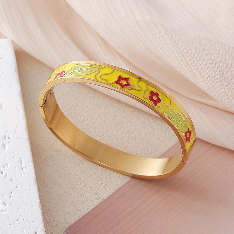 European and American Bestseller: 18K Gold Plated Titanium Steel Enamel Bracelet - Women’s Colorful Drip Oil Light Luxury Jewelry.
