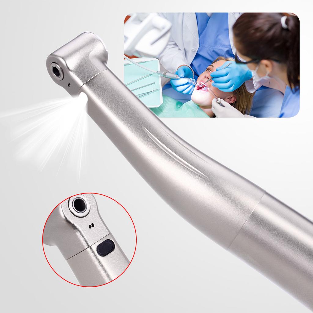 Dental 1:1 LED Fiber Optic Handpiece Internal Water Spray Contra Angle Push Button Chuck Blue Ring Low Speed Handpiece