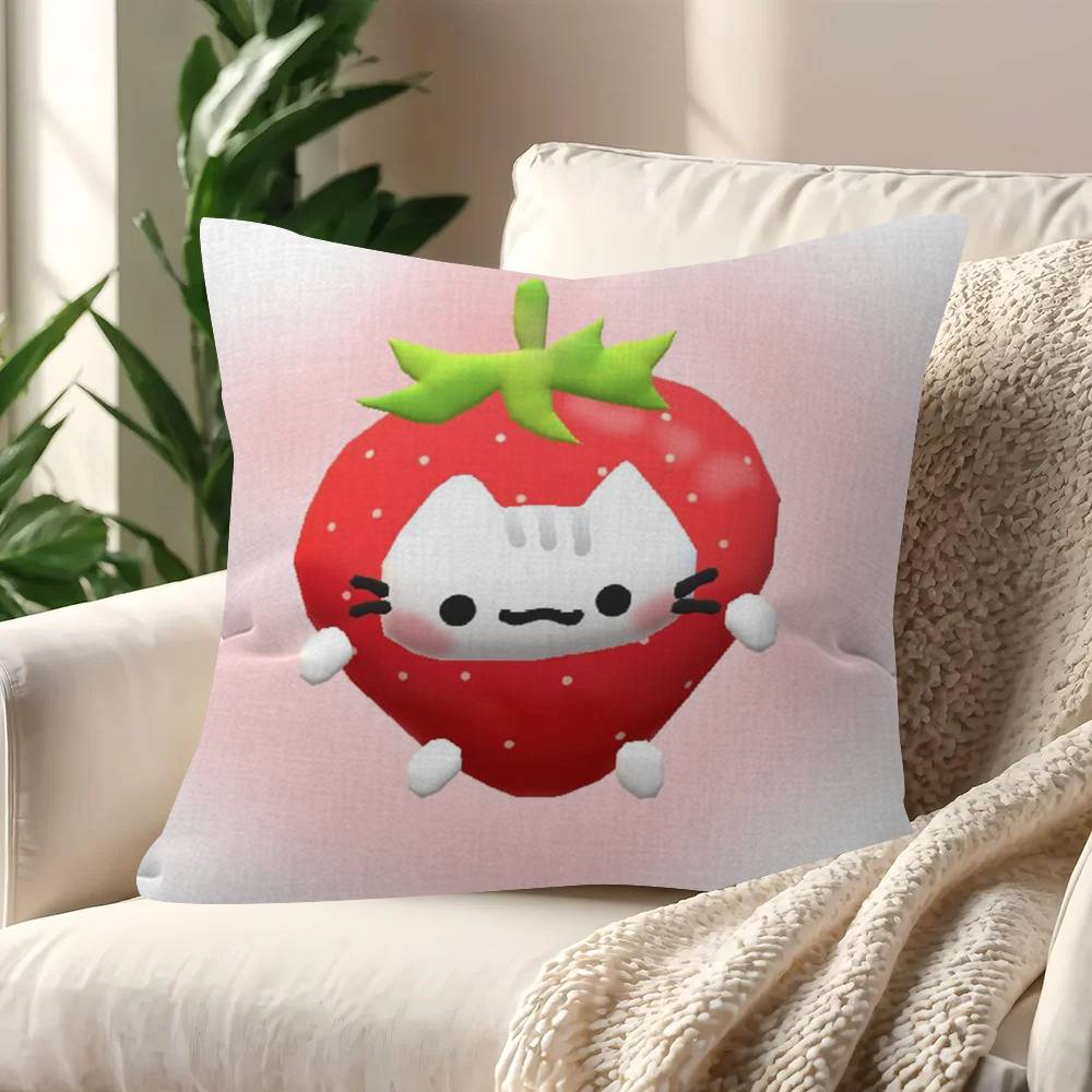 Cute Strawberry Cat  Pillow Cushion Cover Pillowcase Living Room Sofa Home Decor Customized
