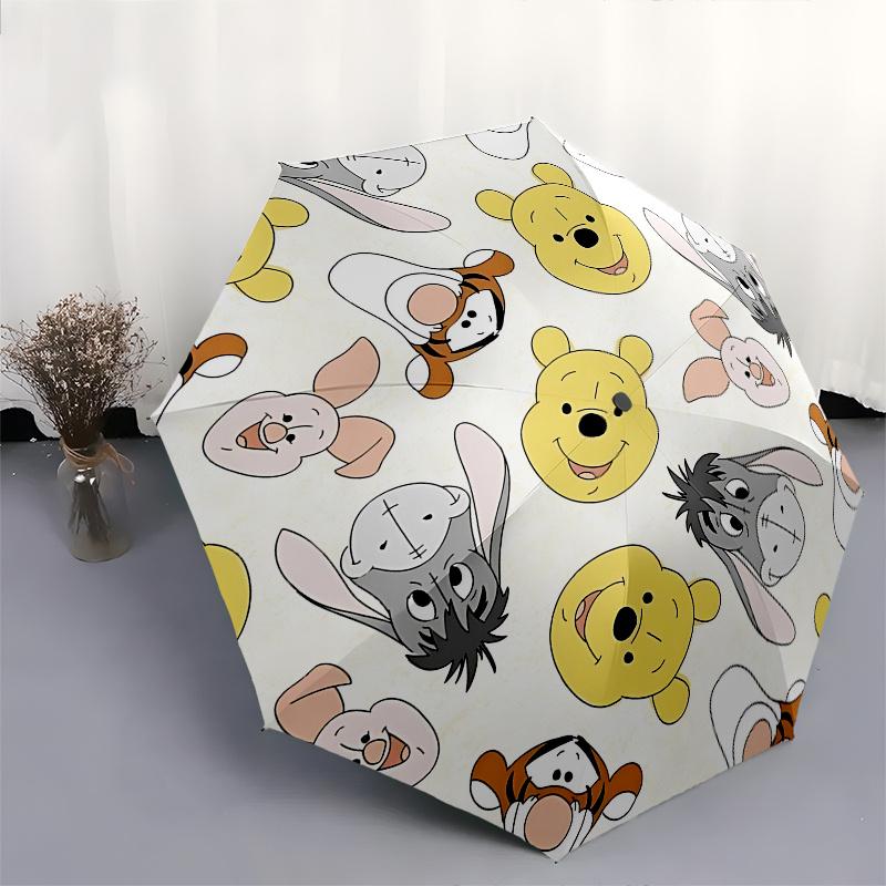 Winnie-the-Pooh, Friends Automatic Opening and Closing Umbrella, Compact Travel Umbrella, Lightweight and Portable, Suitable for Beach Commu