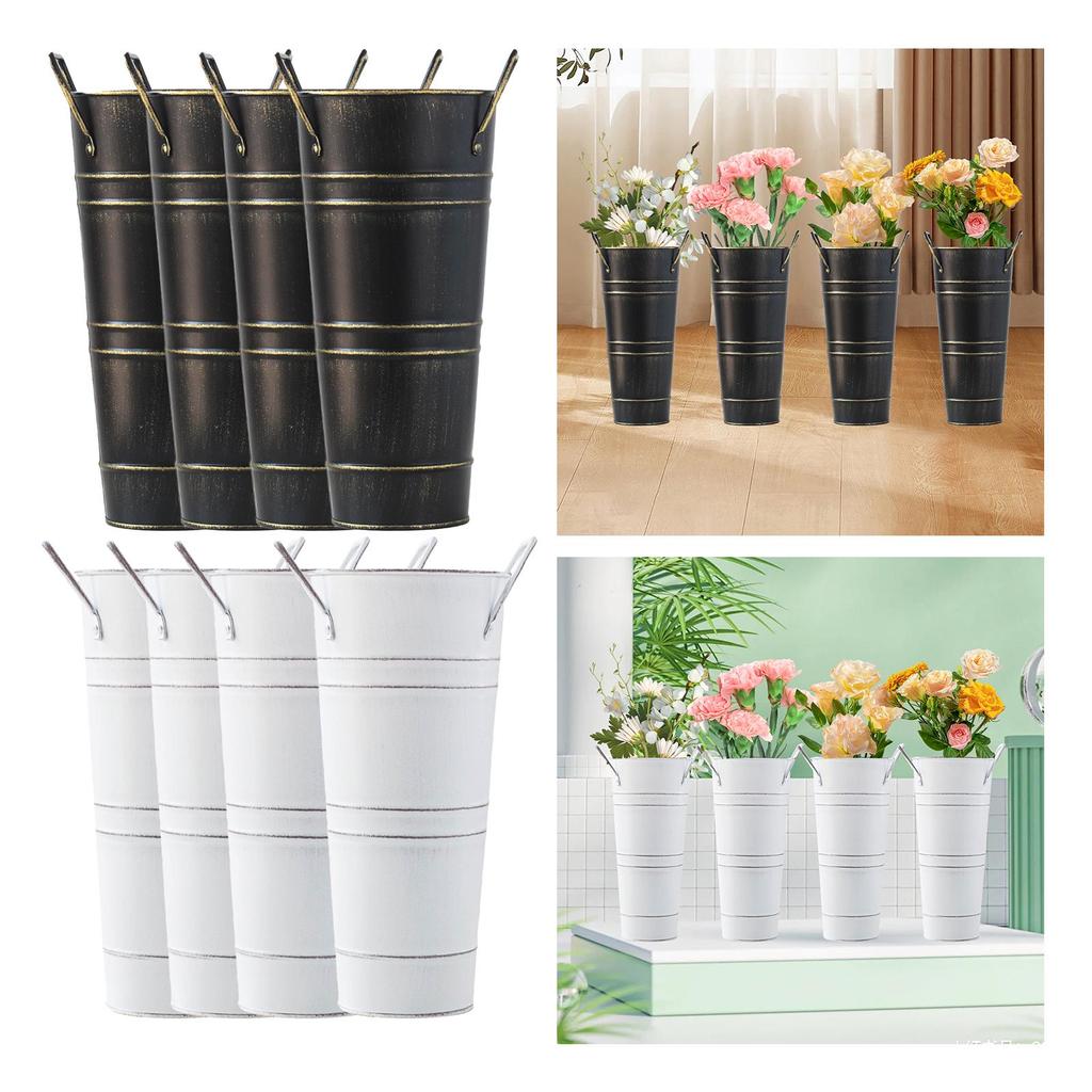 4Pcs French Floral Bucket Storage Plant Planter for Balcony Deck Front Porch