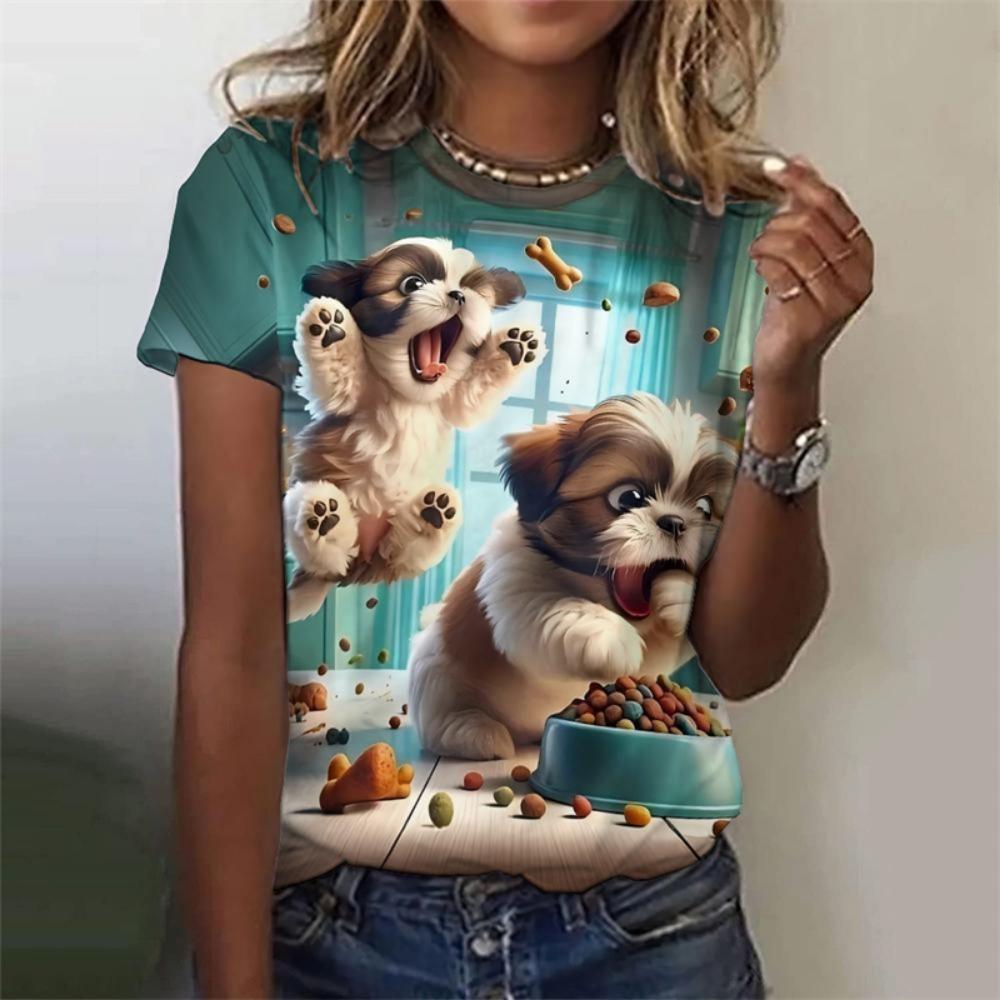 Cute Women's  Cat Dog 3d Print Casual Short Sleeve Funny Fashion Streetwear O-Neck Orange Cat
