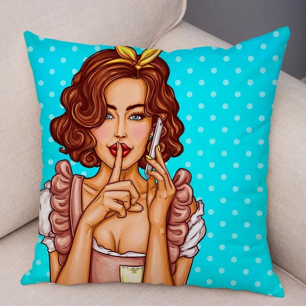 Home Decor Pop Art Style Women With Money Pillow Pattern Cushion Cover Suitable For Sofa Bedroom Car Pillow Cover