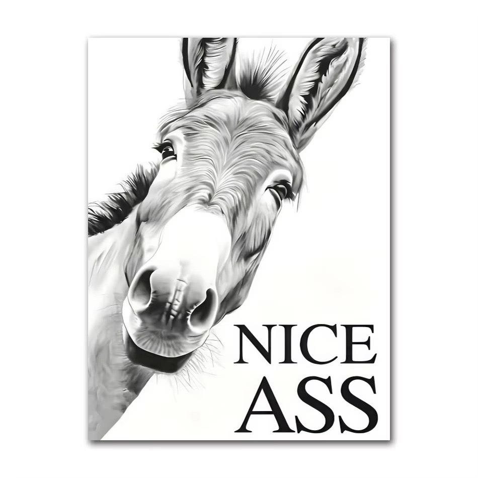 Vintage Donkey Poster and Prints, Nice Ass Quote, Funny Sign Canvas Painting, Wall Art for Toilet Decoration Home Decoration Painting Canvas Painting