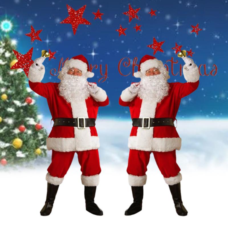 Santa Costume Claus Outfit Christmas Flannel Suit Mens Dress Cosplay Costume