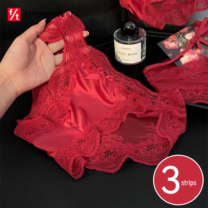 

Трусики из атласа с красной кружевной отделкой FitonTon L