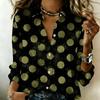 Women Satin Long Sleeve Shirt Big Polka Dot Print Blouse Lapel Single Breasted Loose Office Tops
