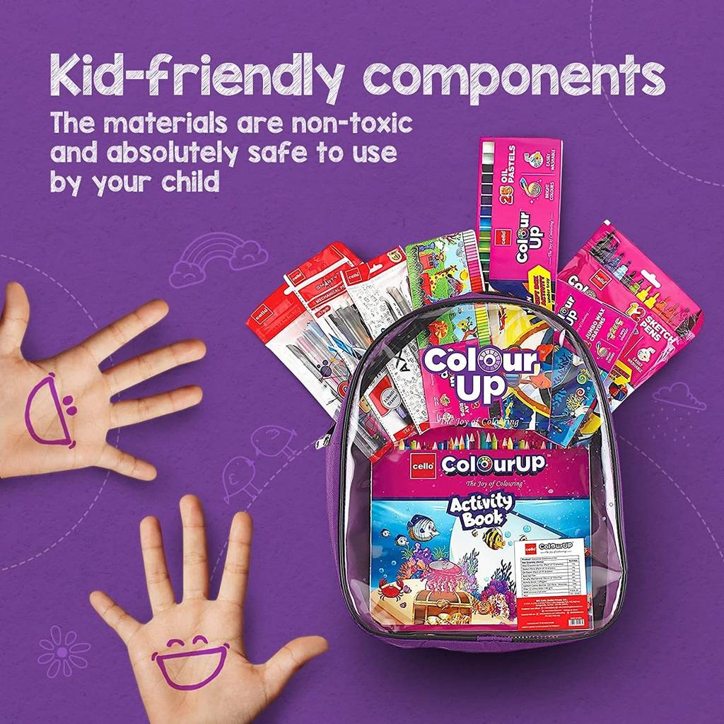 Cello ColourUp Hobby Bag Stationery Kit for Kids | Crayons, Colour Pencils, Sketch Pens & Activity Book | Travel Friendly  Bag