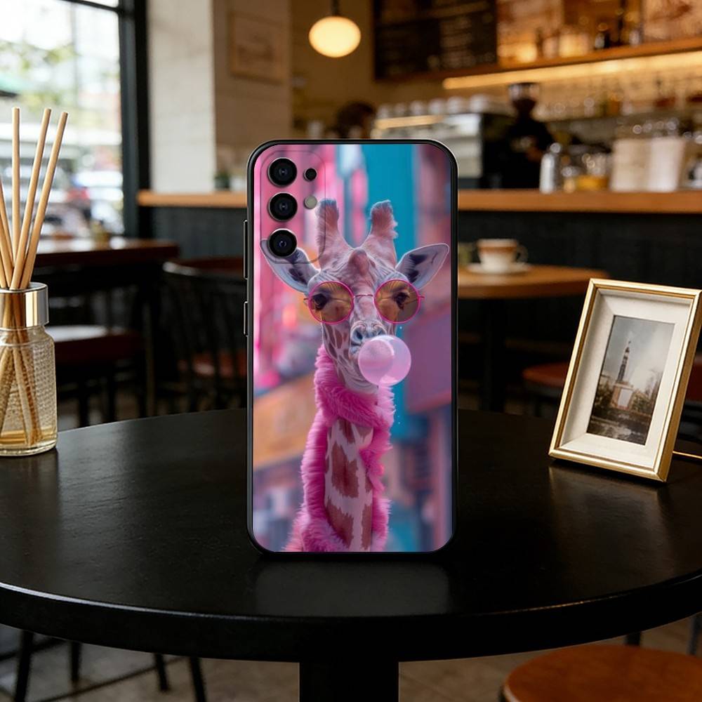 Cute giraffe Phone Case Black Silicone Soft For Samsung S25,S24,S21,S22,S23,S30,Ultra,S20,Plus,Fe,Lite
